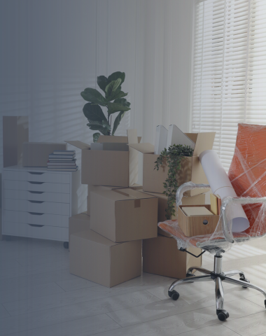Office furniture packed for a business relocation